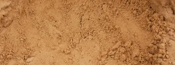 Acercamiento de arena suelta color canela con una hondonada lisa en el centro